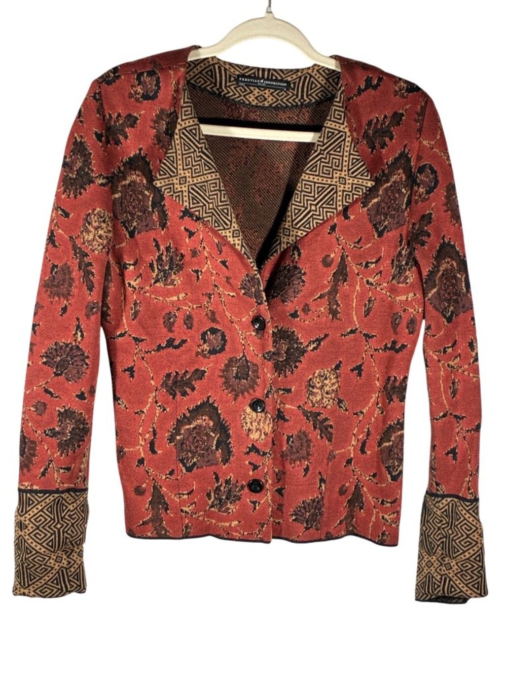 Peruvian Connection Floral Knit Jacket 100% Pima Cotton Medium Multicolor